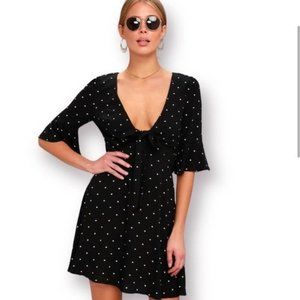 Free People All Yours Polka Dot Mini Dress Black and White Size 6